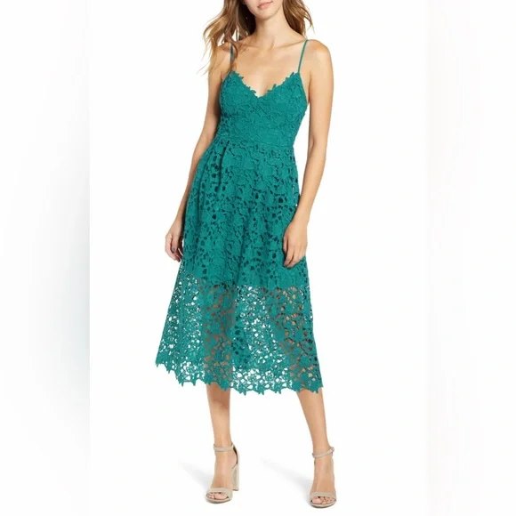 Astr | Dresses | Astr The Label Lace A Line Midi Dress In Emerald | Poshmark